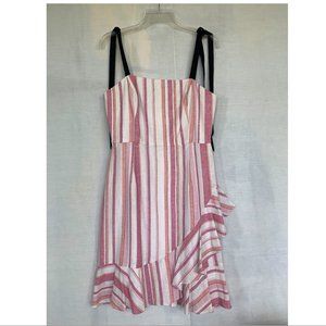 Donna Morgan Pink & White Striped Ruffle Dress w/Tie Sleeves 8